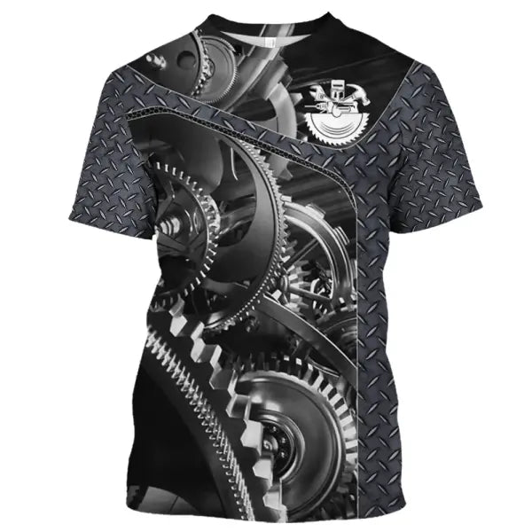 Personalized Mechanic Name T-Shirt - Custom 3D Graphic Workwear Top - Funny Tools Print Performance Tee - Plus Size up
