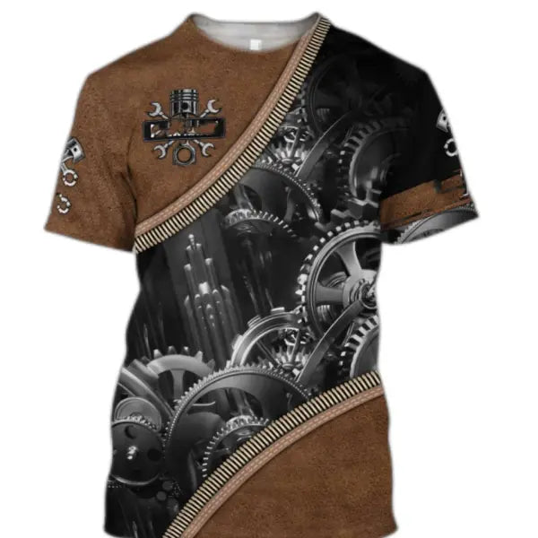 Personalized Mechanic Name T-Shirt - Custom 3D Graphic Workwear Top - Funny Tools Print Performance Tee - Plus Size up