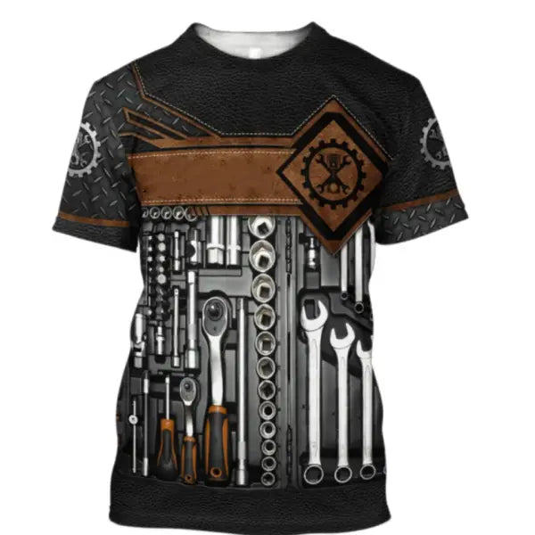 Personalized Mechanic Name T-Shirt - Custom 3D Graphic Workwear Top - Funny Tools Print Performance Tee - Plus Size up