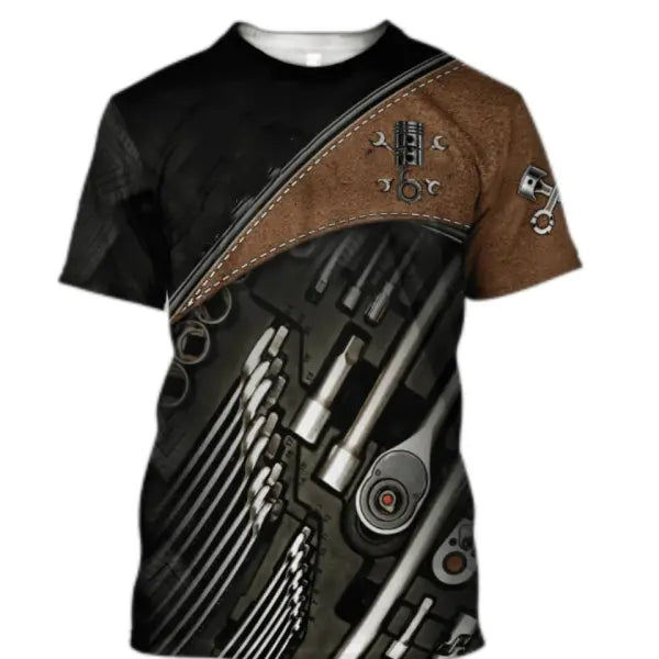 Personalized Mechanic Name T-Shirt - Custom 3D Graphic Workwear Top - Funny Tools Print Performance Tee - Plus Size up