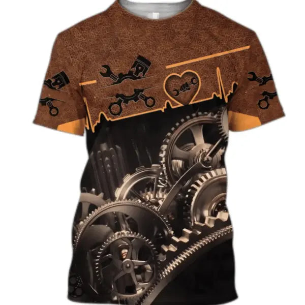 Personalized Mechanic Name T-Shirt - Custom 3D Graphic Workwear Top - Funny Tools Print Performance Tee - Plus Size up