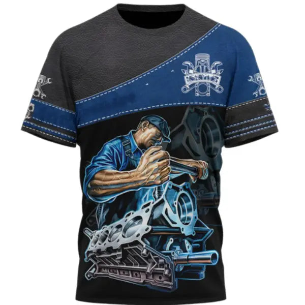 Personalized Mechanic Name T-Shirt - Custom 3D Graphic Workwear Top - Funny Tools Print Performance Tee - Plus Size up