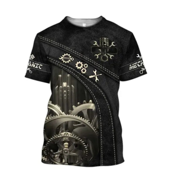 Personalized Mechanic Name T-Shirt - Custom 3D Graphic Workwear Top - Funny Tools Print Performance Tee - Plus Size up