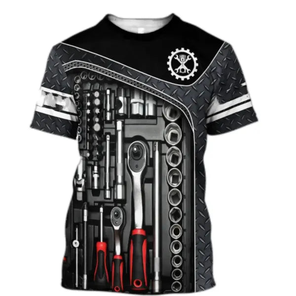 Personalized Mechanic Name T-Shirt - Custom 3D Graphic Workwear Top - Funny Tools Print Performance Tee - Plus Size up