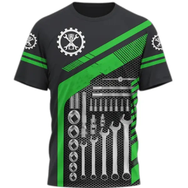 Personalized Mechanic Name T-Shirt - Custom 3D Graphic Workwear Top - Funny Tools Print Performance Tee - Plus Size up