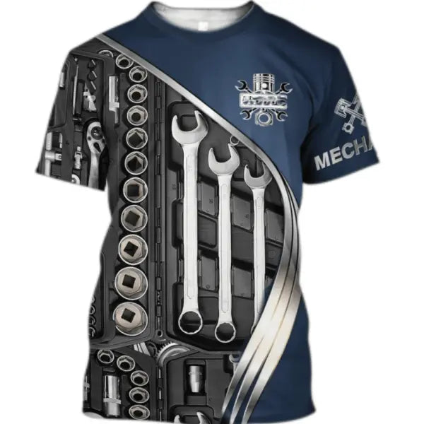 Personalized Mechanic Name T-Shirt - Custom 3D Graphic Workwear Top - Funny Tools Print Performance Tee - Plus Size up