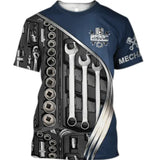 Personalized Mechanic Name T-Shirt - Custom 3D Graphic Workwear Top - Funny Tools Print Performance Tee - Plus Size up