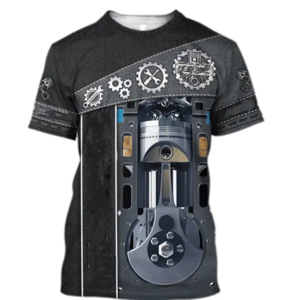 Personalized Mechanic Name T-Shirt - Custom 3D Graphic Workwear Top - Funny Tools Print Performance Tee - Plus Size up