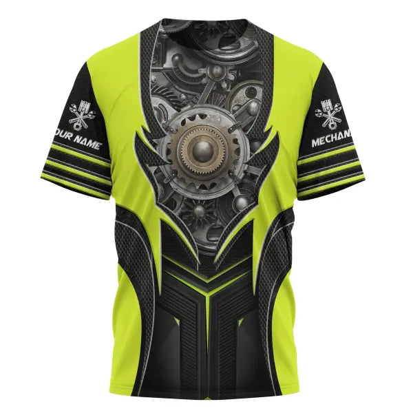 Personalized Mechanic Name T-Shirt - Custom 3D Graphic Workwear Top - Funny Tools Print Performance Tee - Plus Size up