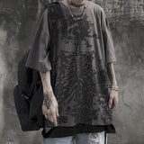 Men’s Gothic Skull Graphic Tee - Oversized Y2K Streetwear Dark Anime Short Sleeve - High Street Goth Summer Top