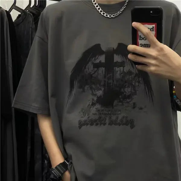 Men’s Gothic Skull Graphic Tee - Oversized Y2K Streetwear Dark Anime Short Sleeve - High Street Goth Summer Top - 5 / XL