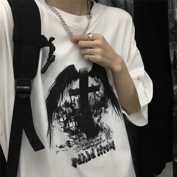 Men’s Gothic Skull Graphic Tee - Oversized Y2K Streetwear Dark Anime Short Sleeve - High Street Goth Summer Top - 3
