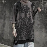 Men’s Gothic Skull Graphic Tee - Oversized Y2K Streetwear Dark Anime Short Sleeve - High Street Goth Summer Top