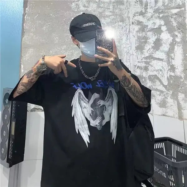 Men’s Gothic Skull Graphic Tee - Oversized Y2K Streetwear Dark Anime Short Sleeve - High Street Goth Summer Top - 6