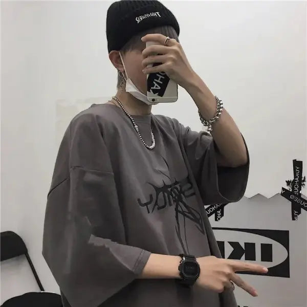 Men’s Gothic Skull Graphic Tee - Oversized Y2K Streetwear Dark Anime Short Sleeve - High Street Goth Summer Top - 7 / M