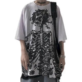 Men’s Gothic Skull Graphic Tee - Oversized Y2K Streetwear Dark Anime Short Sleeve - High Street Goth Summer Top