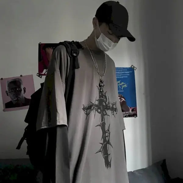 Men’s Long Sleeve Y2K Anime Graphic Tee - Oversized Harajuku Streetwear Shirt - Aesthetic Grunge Academia Hip Hop Top
