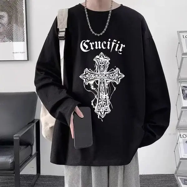 Men’s Long Sleeve Y2K Anime Graphic Tee - Oversized Harajuku Streetwear Shirt - Aesthetic Grunge Academia Hip Hop Top