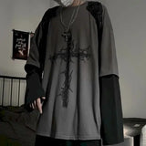 Men’s Long Sleeve Y2K Anime Graphic Tee - Oversized Harajuku Streetwear Shirt - Aesthetic Grunge Academia Hip Hop Top