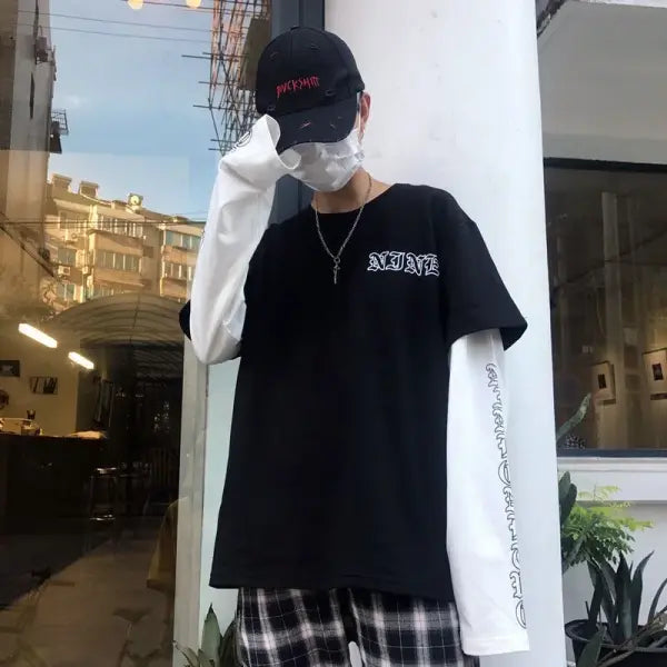 Men’s Long Sleeve Y2K Anime Graphic Tee - Oversized Harajuku Streetwear Shirt - Aesthetic Grunge Academia Hip Hop Top