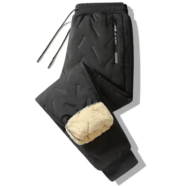 Men Thermal Fleece Sweatpants Lambswool Style Casual Warm Winter Pants - black / XXL