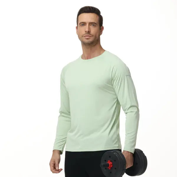 Men’s UPF 50+ Long Sleeve Rash Guard – Breathable Outdoor Fishing Hiking Workout Sun Protection Shirt - 01-Green