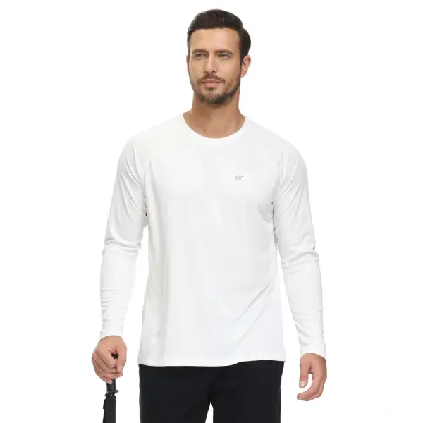 Men’s UPF 50+ Long Sleeve Rash Guard – Breathable Outdoor Fishing Hiking Workout Sun Protection Shirt - White / US M