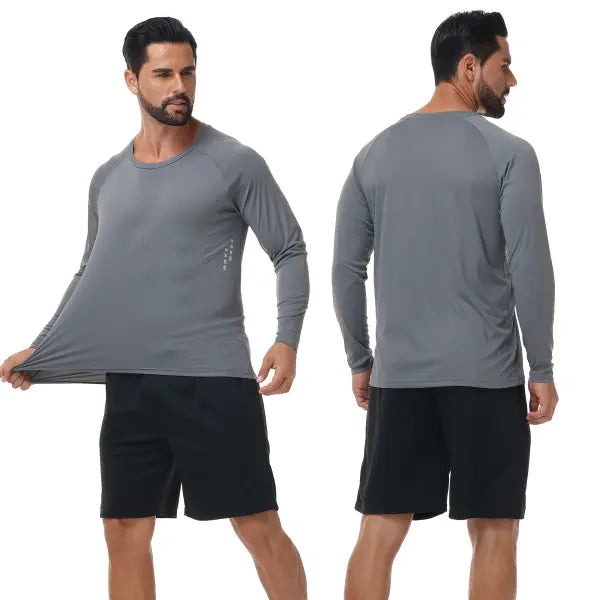 Men’s UPF 50+ Long Sleeve Rash Guard – Breathable Outdoor Fishing Hiking Workout Sun Protection Shirt - 02-Darkgrey