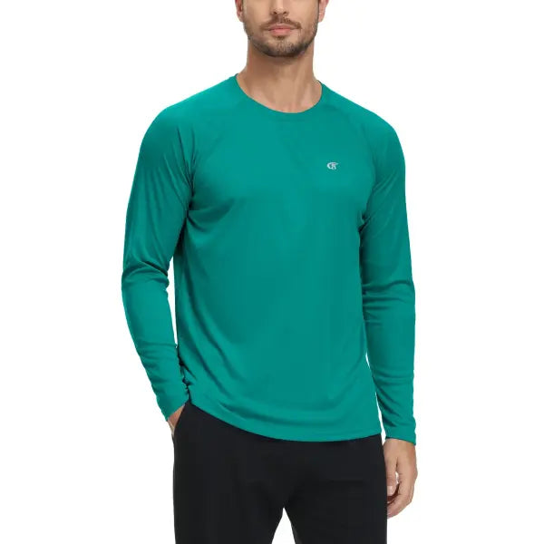 Men’s UPF 50+ Long Sleeve Rash Guard – Breathable Outdoor Fishing Hiking Workout Sun Protection Shirt - Peacock Blue