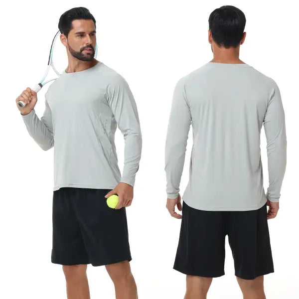 Men’s UPF 50+ Long Sleeve Rash Guard – Breathable Outdoor Fishing Hiking Workout Sun Protection Shirt - 02-Lightgrey