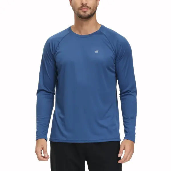 Men’s UPF 50+ Long Sleeve Rash Guard – Breathable Outdoor Fishing Hiking Workout Sun Protection Shirt - Dark Blue
