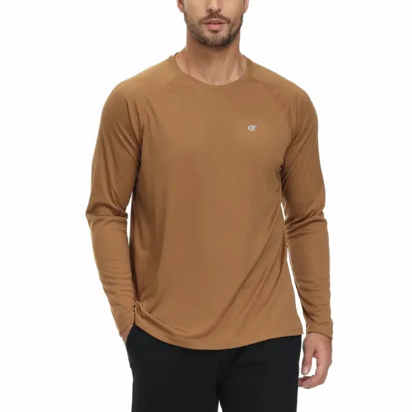 Men’s UPF 50+ Long Sleeve Rash Guard – Breathable Outdoor Fishing Hiking Workout Sun Protection Shirt - Dark Khaki