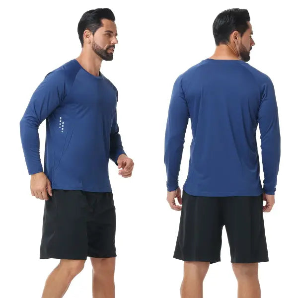 Men’s UPF 50+ Long Sleeve Rash Guard – Breathable Outdoor Fishing Hiking Workout Sun Protection Shirt - 02-Navy