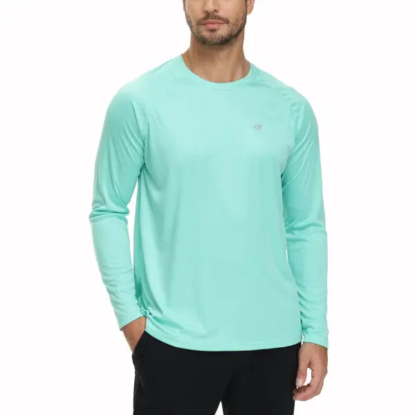 Men’s UPF 50+ Long Sleeve Rash Guard – Breathable Outdoor Fishing Hiking Workout Sun Protection Shirt - Light Green