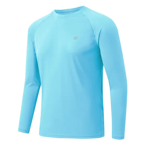 Men’s UPF 50+ Long Sleeve Rash Guard – Breathable Outdoor Fishing Hiking Workout Sun Protection Shirt - Sky Blue