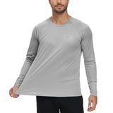 Men’s UPF 50+ Long Sleeve Rash Guard – Breathable Outdoor Fishing Hiking Workout Sun Protection Shirt - Light Grey