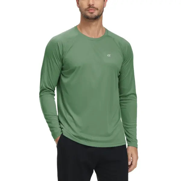 Men’s UPF 50+ Long Sleeve Rash Guard – Breathable Outdoor Fishing Hiking Workout Sun Protection Shirt - Olive Green