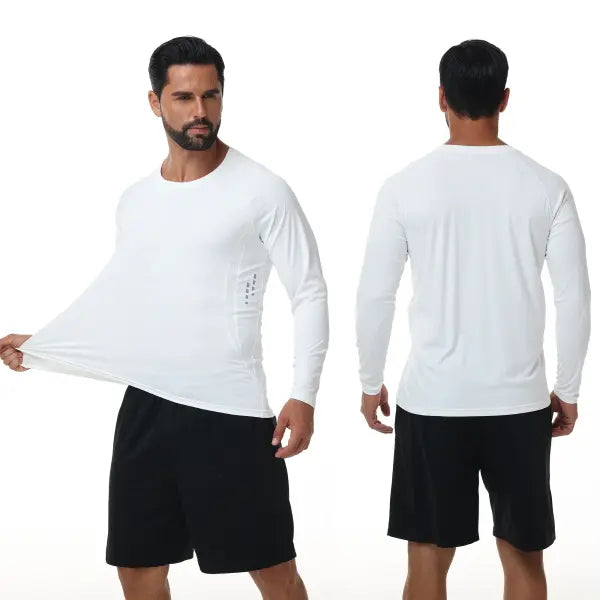 Men’s UPF 50+ Long Sleeve Rash Guard – Breathable Outdoor Fishing Hiking Workout Sun Protection Shirt - 02-White