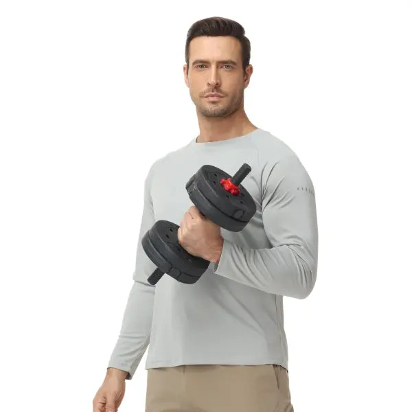 Men’s UPF 50+ Long Sleeve Rash Guard – Breathable Outdoor Fishing Hiking Workout Sun Protection Shirt - 01-Lightgrey