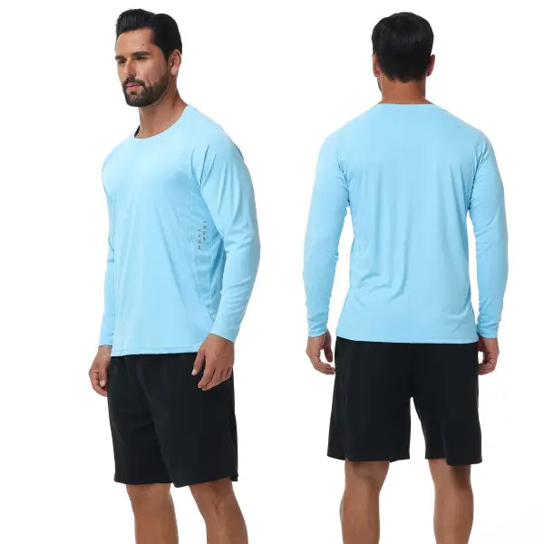 Men’s UPF 50+ Long Sleeve Rash Guard – Breathable Outdoor Fishing Hiking Workout Sun Protection Shirt - 02-Skyblue