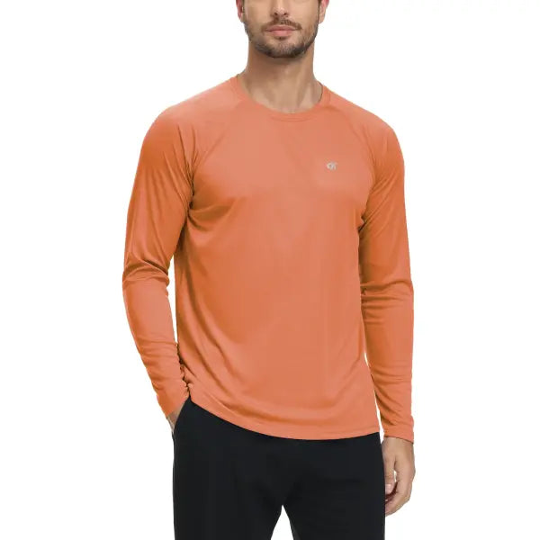 Men’s UPF 50+ Long Sleeve Rash Guard – Breathable Outdoor Fishing Hiking Workout Sun Protection Shirt - Orange / US L