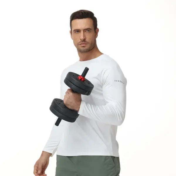 Men’s UPF 50+ Long Sleeve Rash Guard – Breathable Outdoor Fishing Hiking Workout Sun Protection Shirt - 01-White