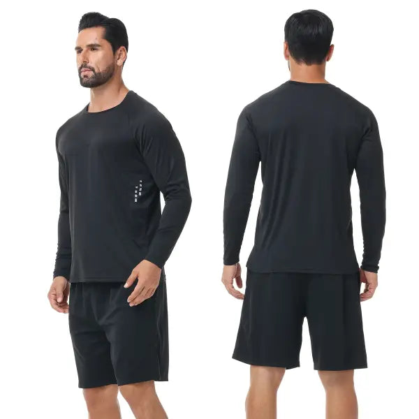 Men’s UPF 50+ Long Sleeve Rash Guard – Breathable Outdoor Fishing Hiking Workout Sun Protection Shirt - 02-Black / US S