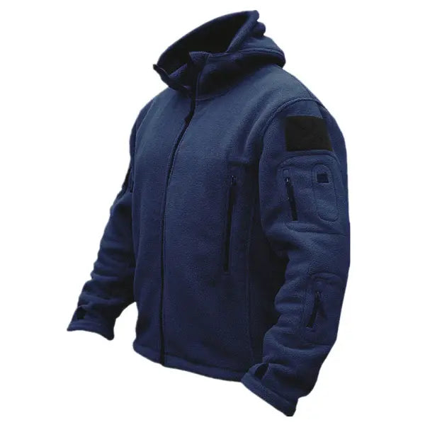Men’s US Military Style Winter Fleece Tactical Jacket – Hooded Outdoor Softshell Coat - Navy Blue（ AE existing skus） / L