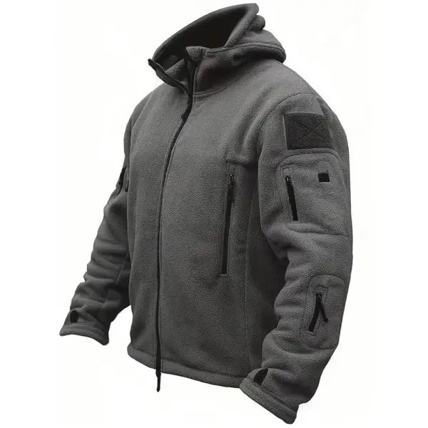 Men’s US Military Style Winter Fleece Tactical Jacket – Hooded Outdoor Softshell Coat - GRAY / S