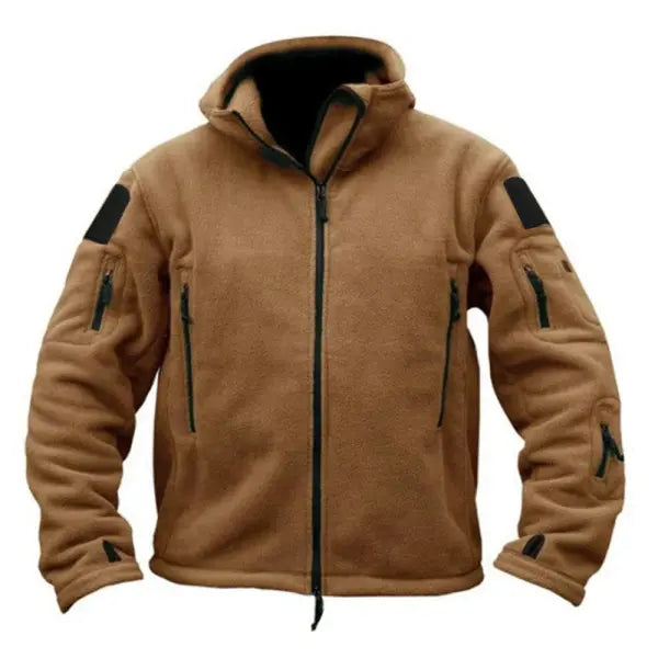 Men’s US Military Style Winter Fleece Tactical Jacket – Hooded Outdoor Softshell Coat - Khaki / S