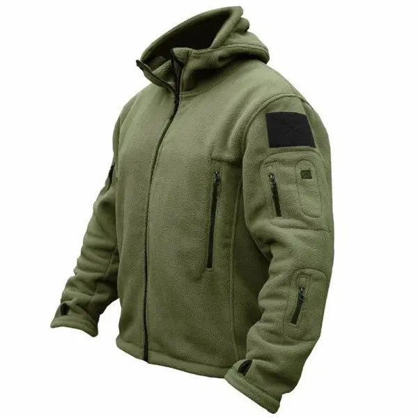 Men’s US Military Style Winter Fleece Tactical Jacket – Hooded Outdoor Softshell Coat - army green / L