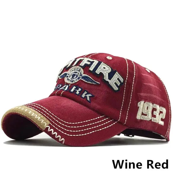Cotton Embroidered Baseball Caps for Sun Protection - Wine Red / Adjustable