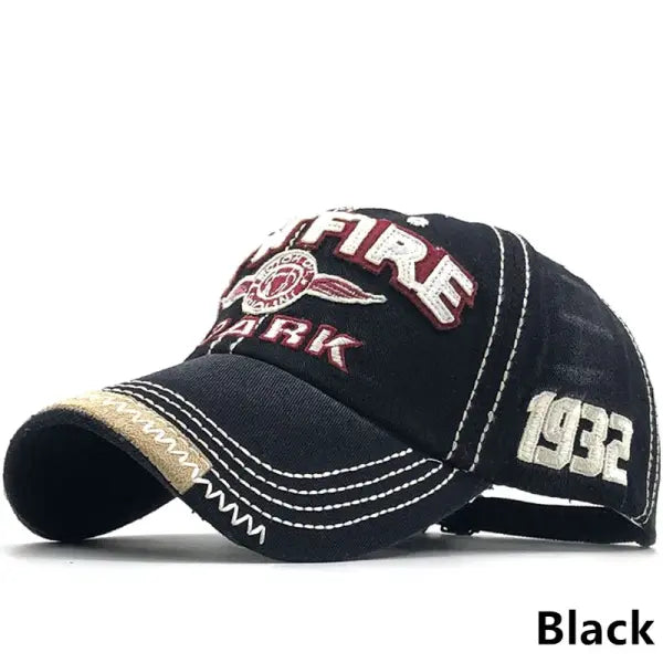 Cotton Embroidered Baseball Caps for Sun Protection - Black / Adjustable