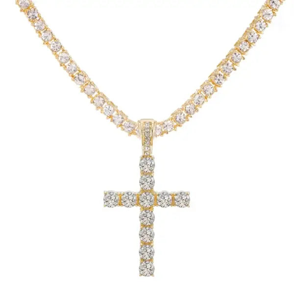 Iced Out Hip Hop Cross Zinc Alloy Necklace with Rhinestones - MB017G-TC002 / 18inch(45cm)